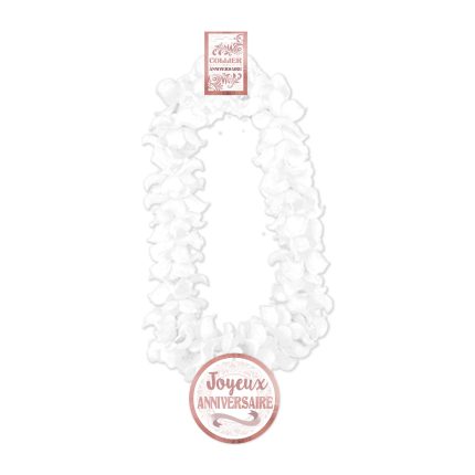 COLLIER FLEUR JOYEUX ANNIVERSAIRE BLANC