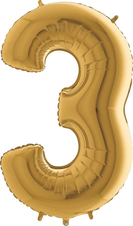 BALLON CHIFFRE 3 GEANT OR 102 CM