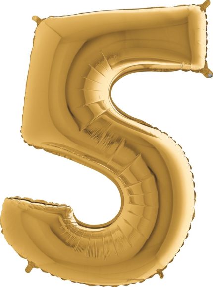 BALLON CHIFFRE 5 GEANT OR 102 CM