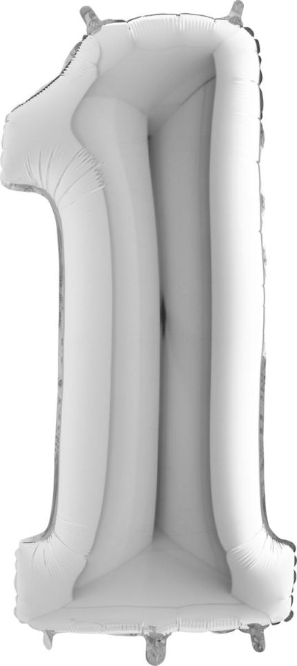 BALLON CHIFFRE 1 GEANT ARGENT 102 CM