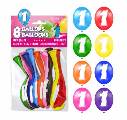 8 BALLONS DE BAUDRUCHE CHIFFRE 1