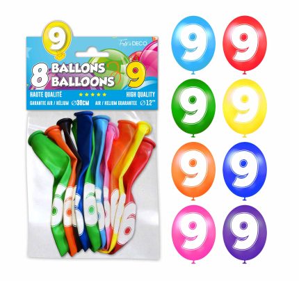 8 BALLONS DE BAUDRUCHE CHIFFRE 9