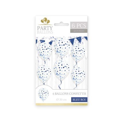 SACHET 6 BALLONS CONFETTIS BLEU
