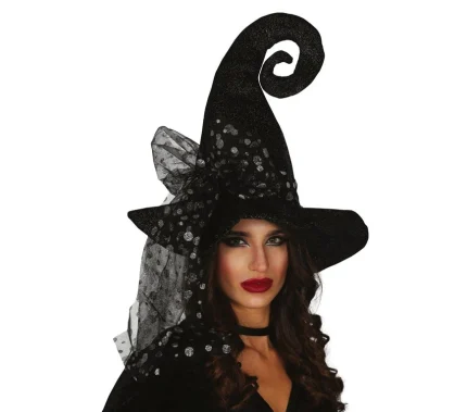Chapeau sorcière gris avec pois