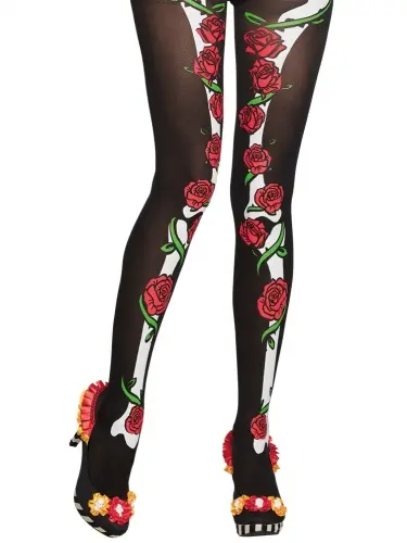 Collants noirs femme Dia de los muertos